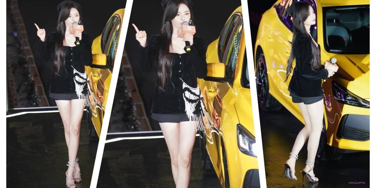 杨超越直播现场黑酷造型