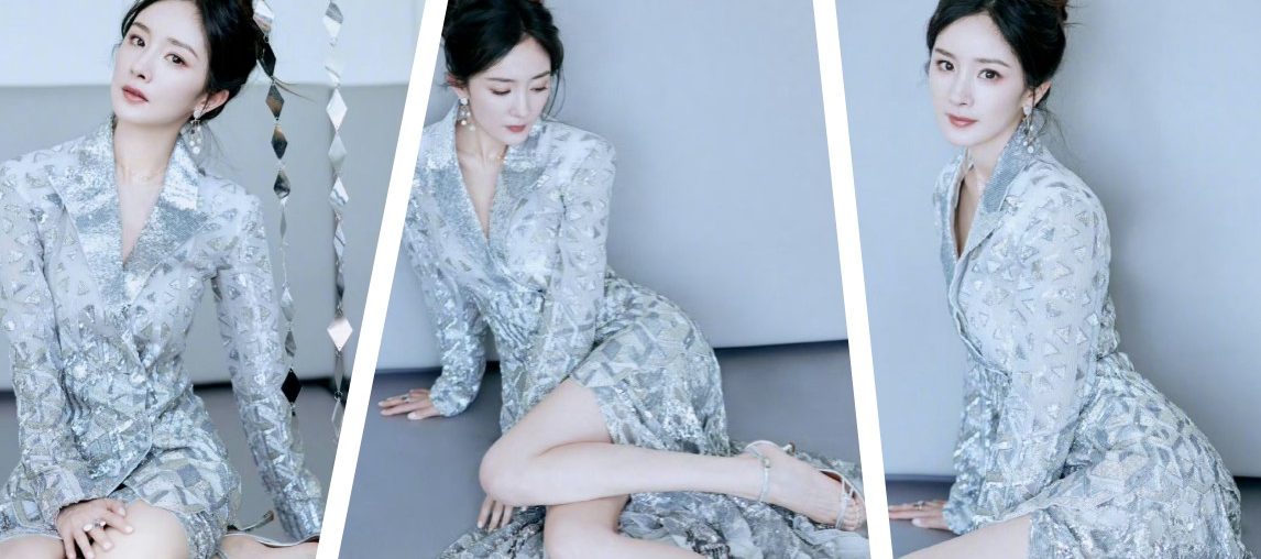 杨幂，银妆素裹