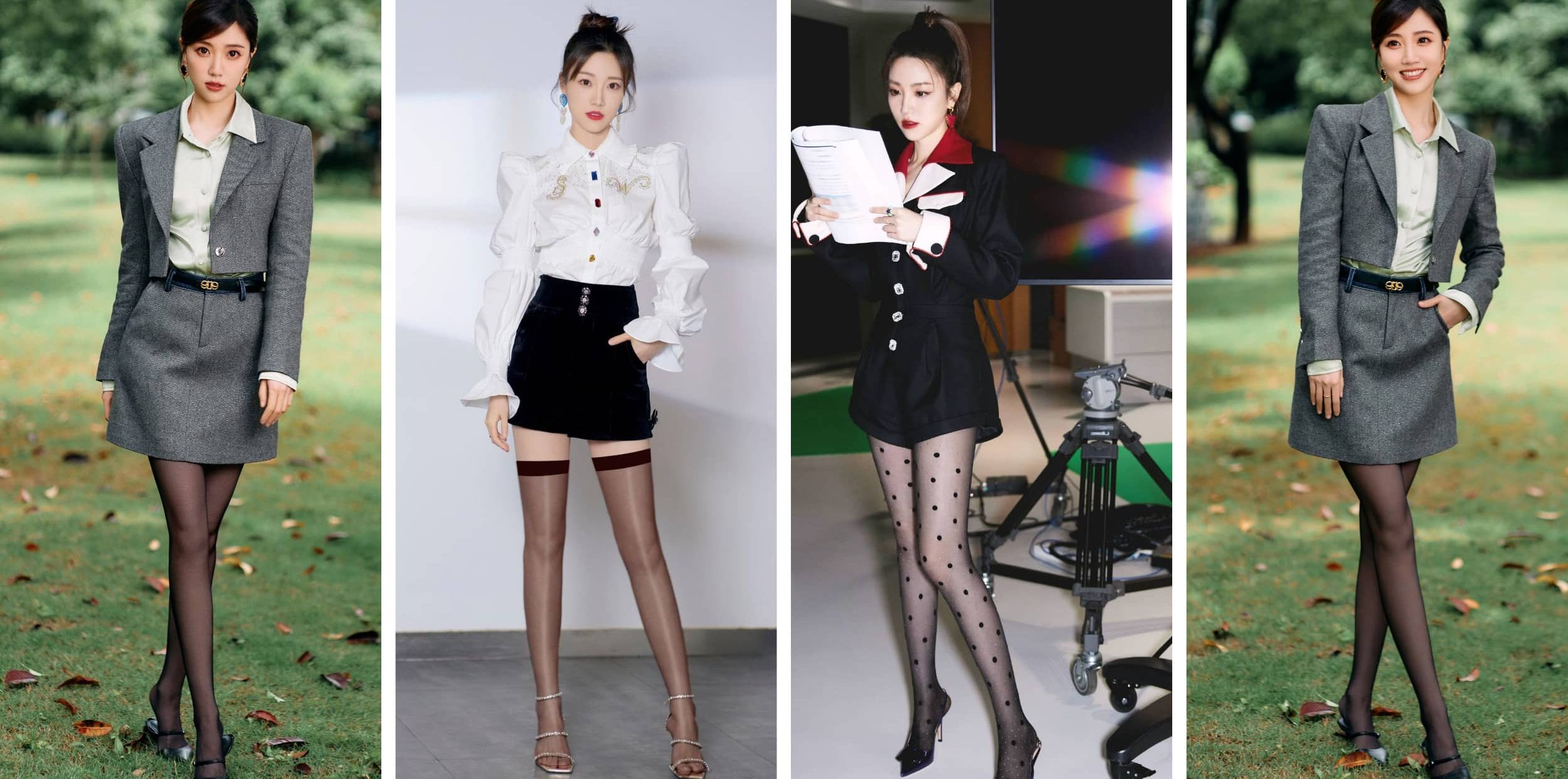 张纯烨壁纸：丝袜妆造大长腿