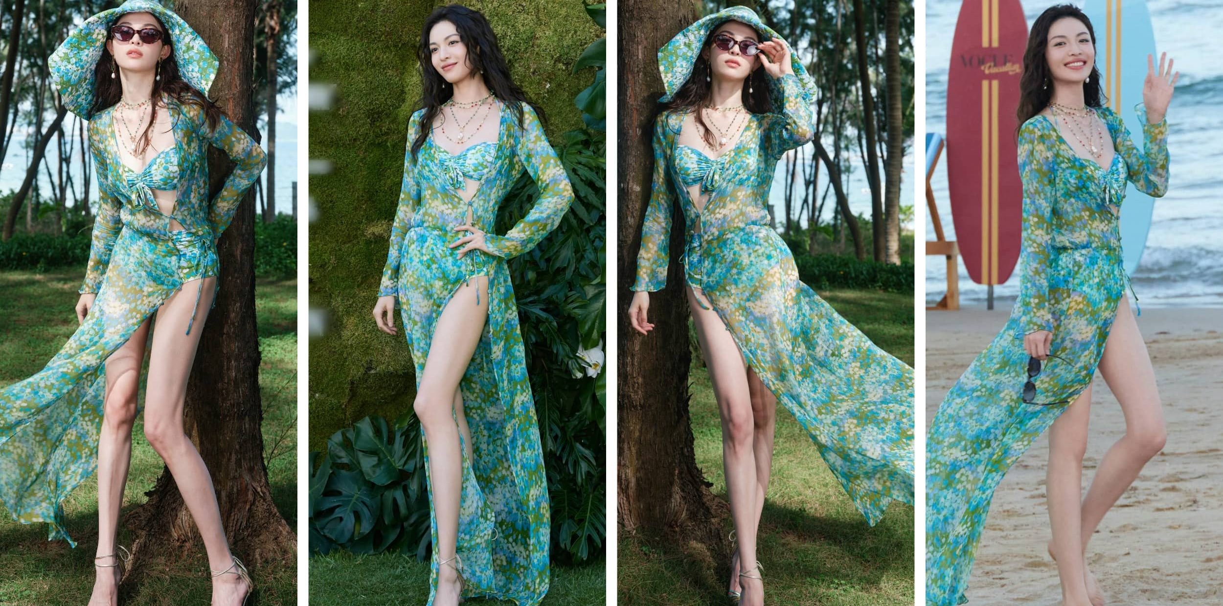 钟楚曦壁纸：绿色泳装大长腿