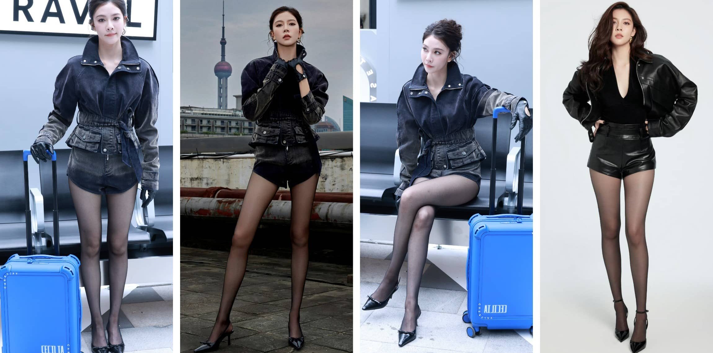 宋妍霏壁纸：黑色套装丝袜大长腿