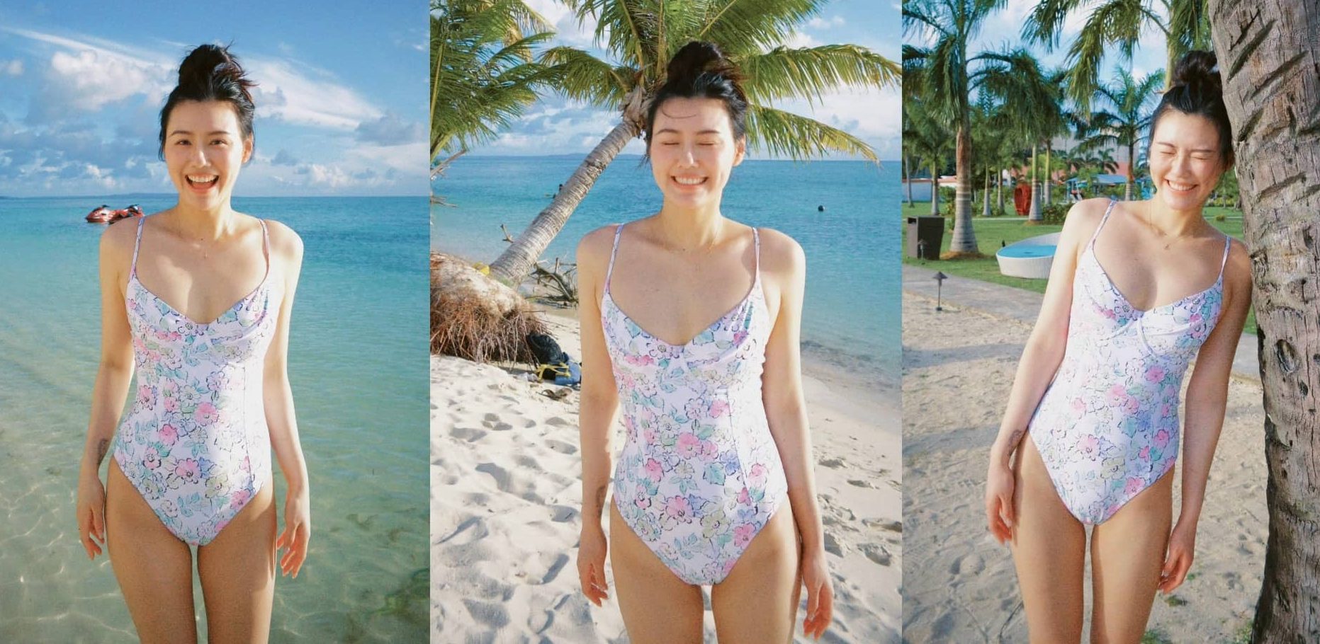 刘湘印花吊带泳装美图集