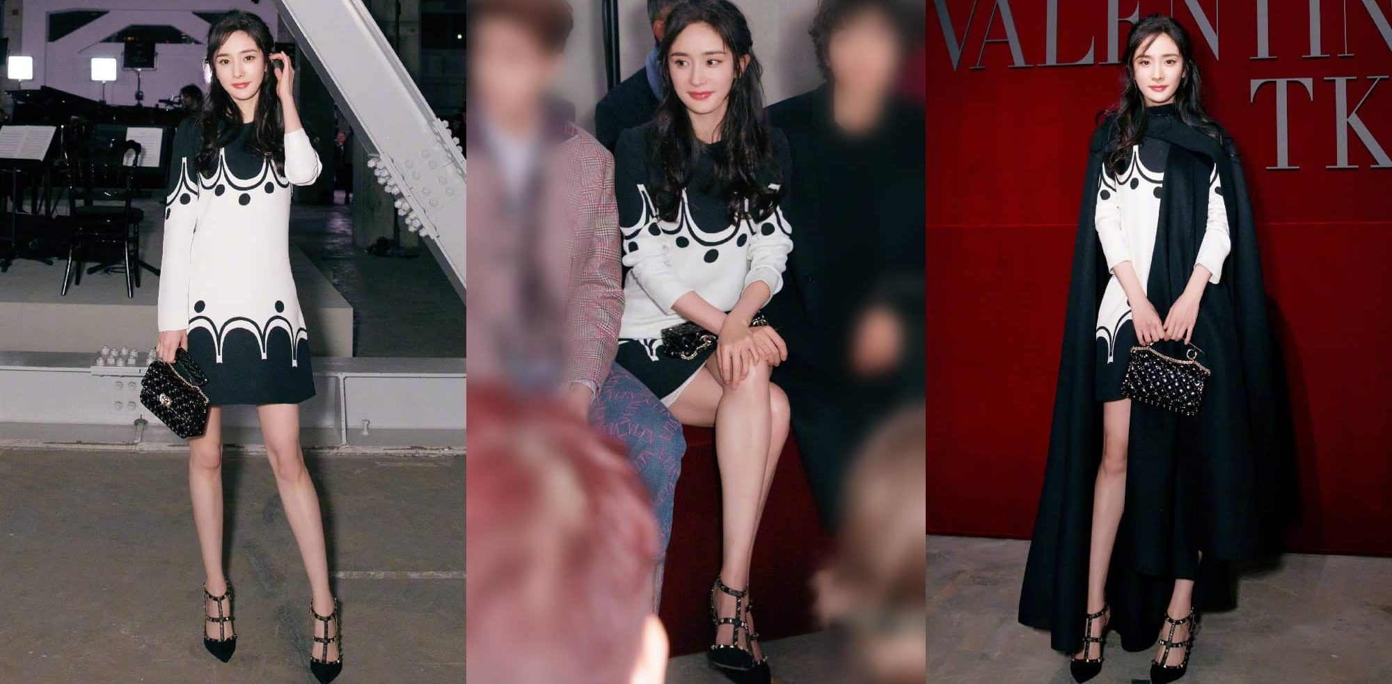 杨幂，黑与白混搭色彩，贵气又甜美