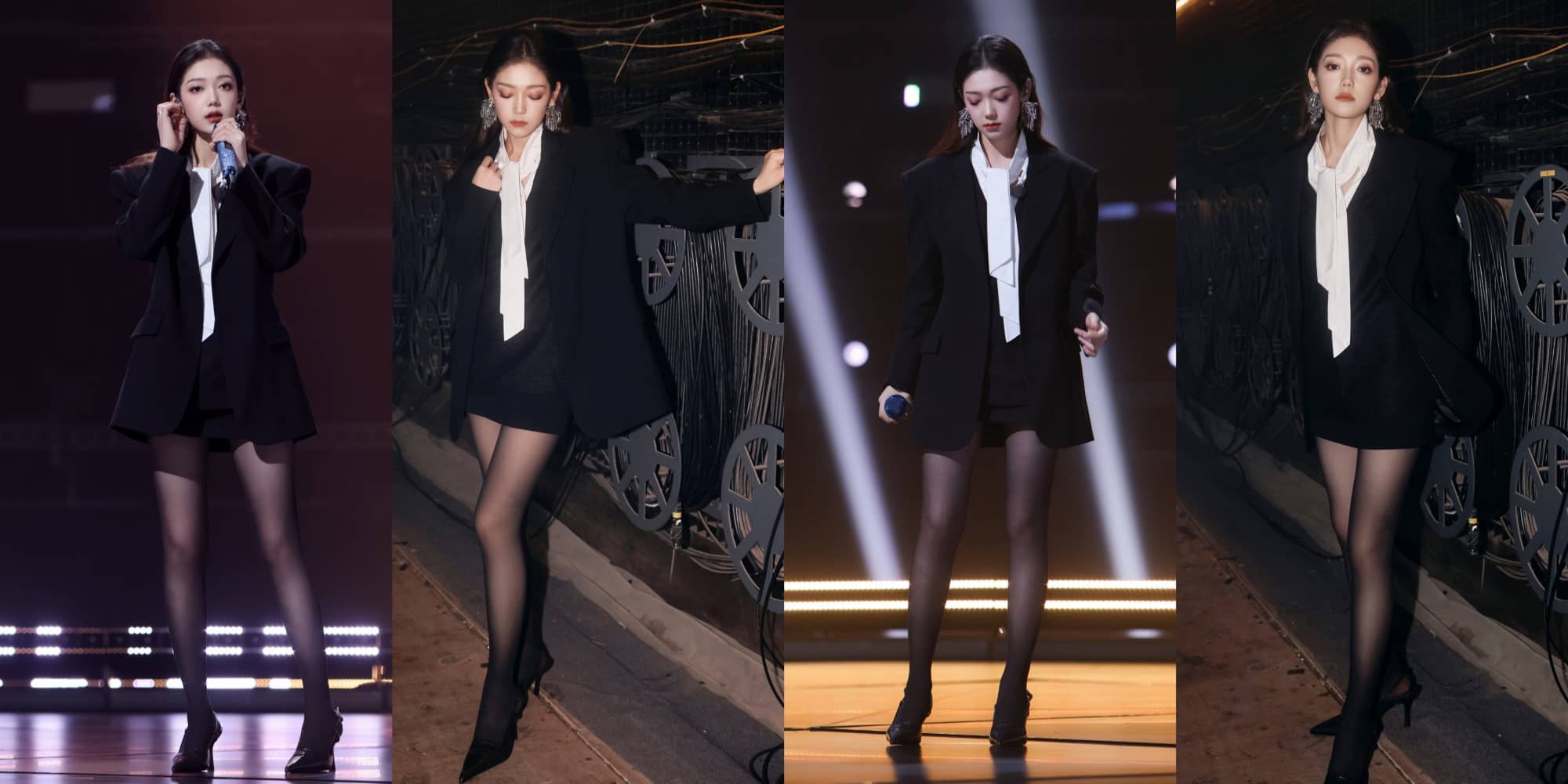 希林娜依高壁纸：丝袜妆造，黑与白色彩的高级感