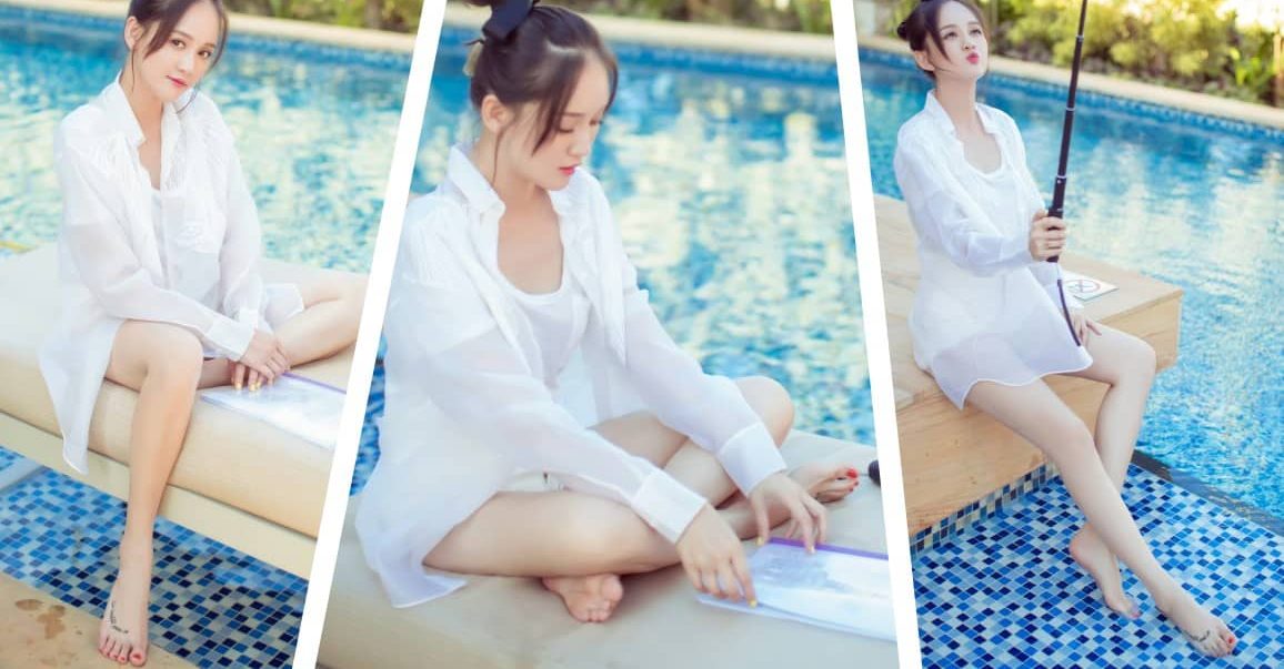 陈乔恩泳池自拍，白衬衣美腿，甜美且温柔