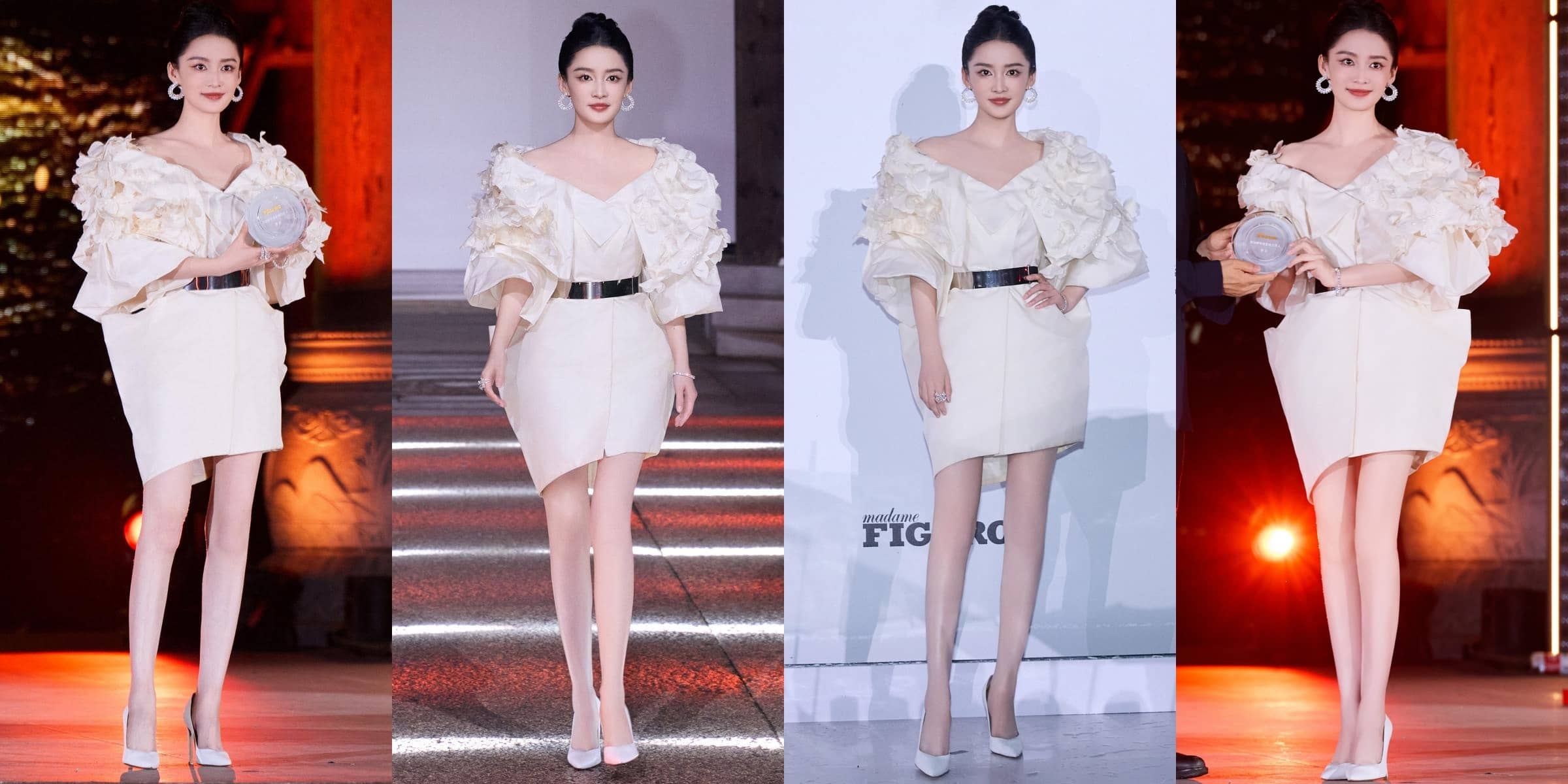 李沁，白裙高跟穿搭，三分甜美七分优雅