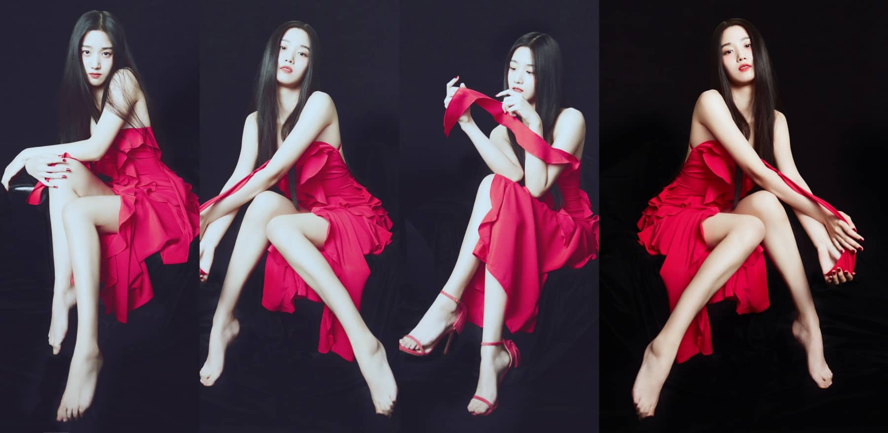 卢昱晓壁纸：红裙柔美，烈焰玫瑰