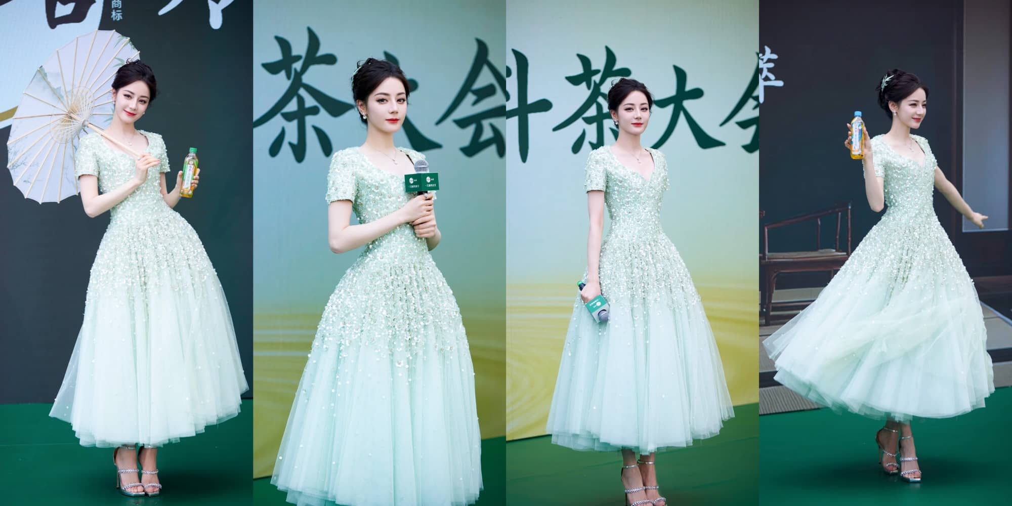 迪丽热巴蓝白镂空高定裙