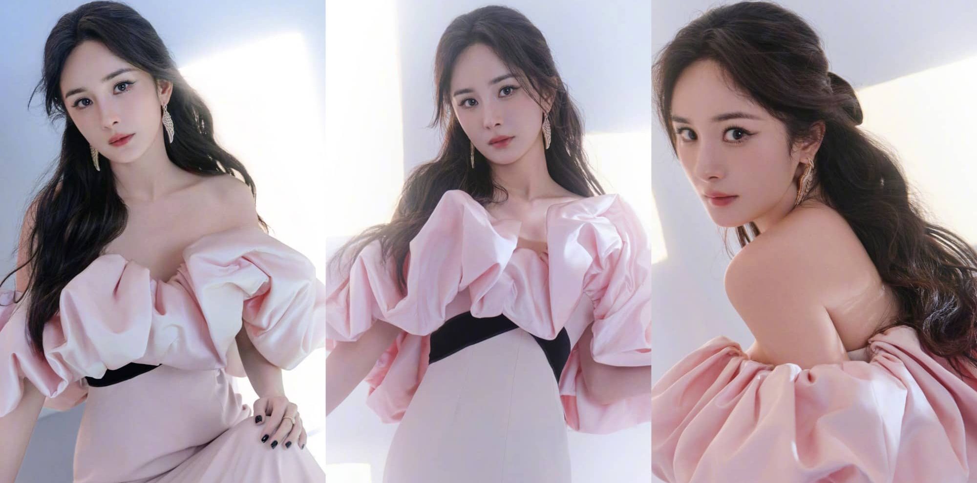 杨幂姐姐，柔美粉裙妆造，手机屏保来了