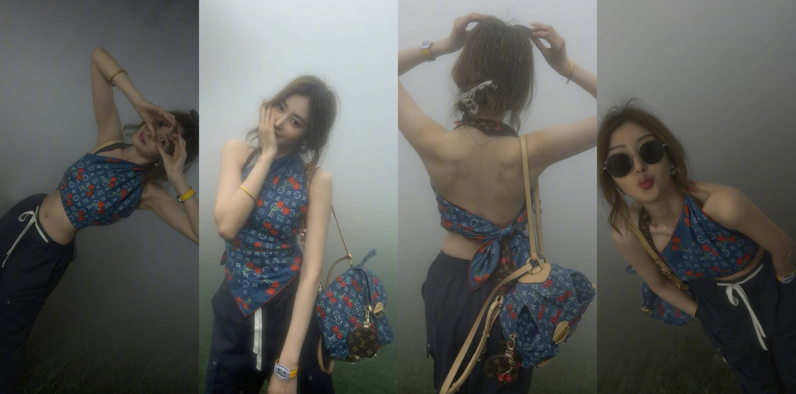 张天爱私服穿搭壁纸，樱桃眼镜姐，小蛮腰好出彩
