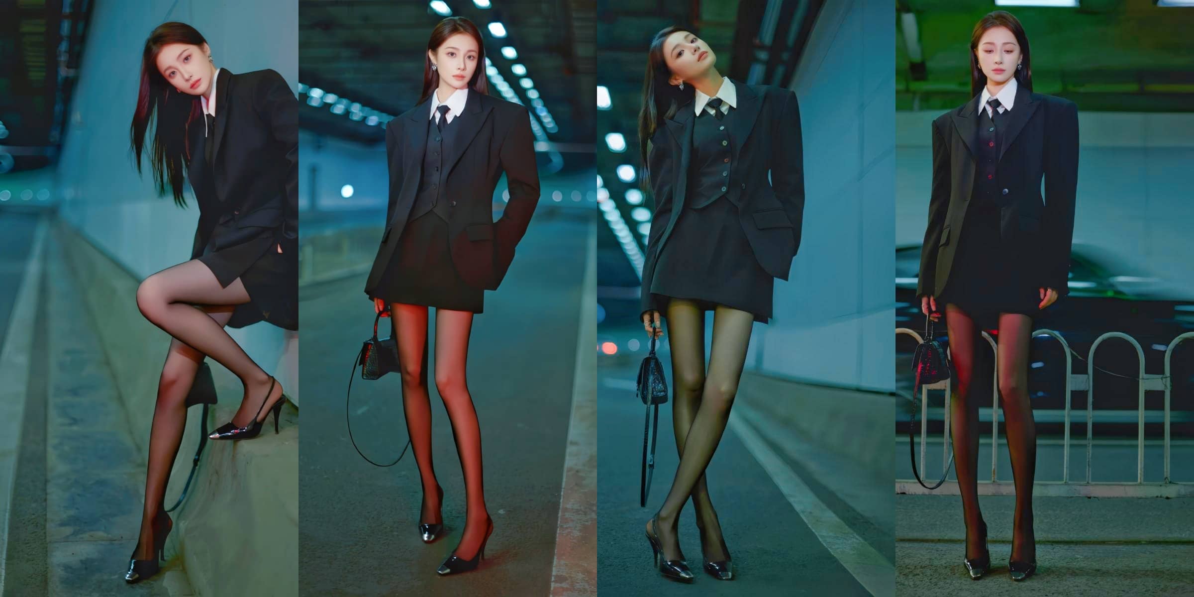 隆妮西装丝袜大长腿酷美穿搭图集