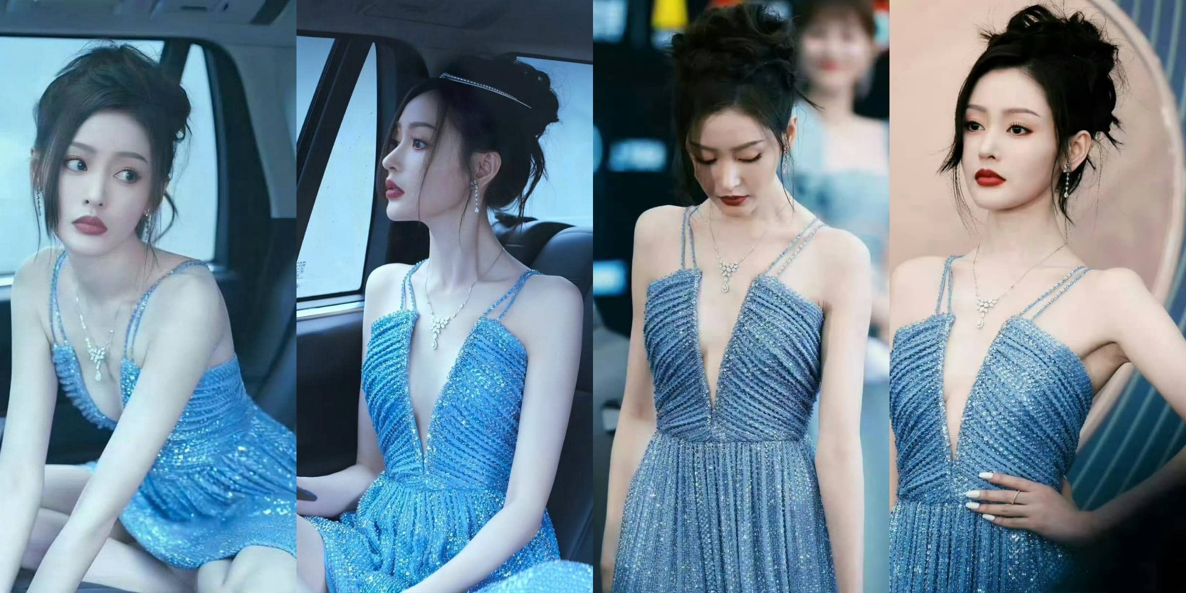 张天爱经典穿搭写真，蓝色妖姬，太精致了