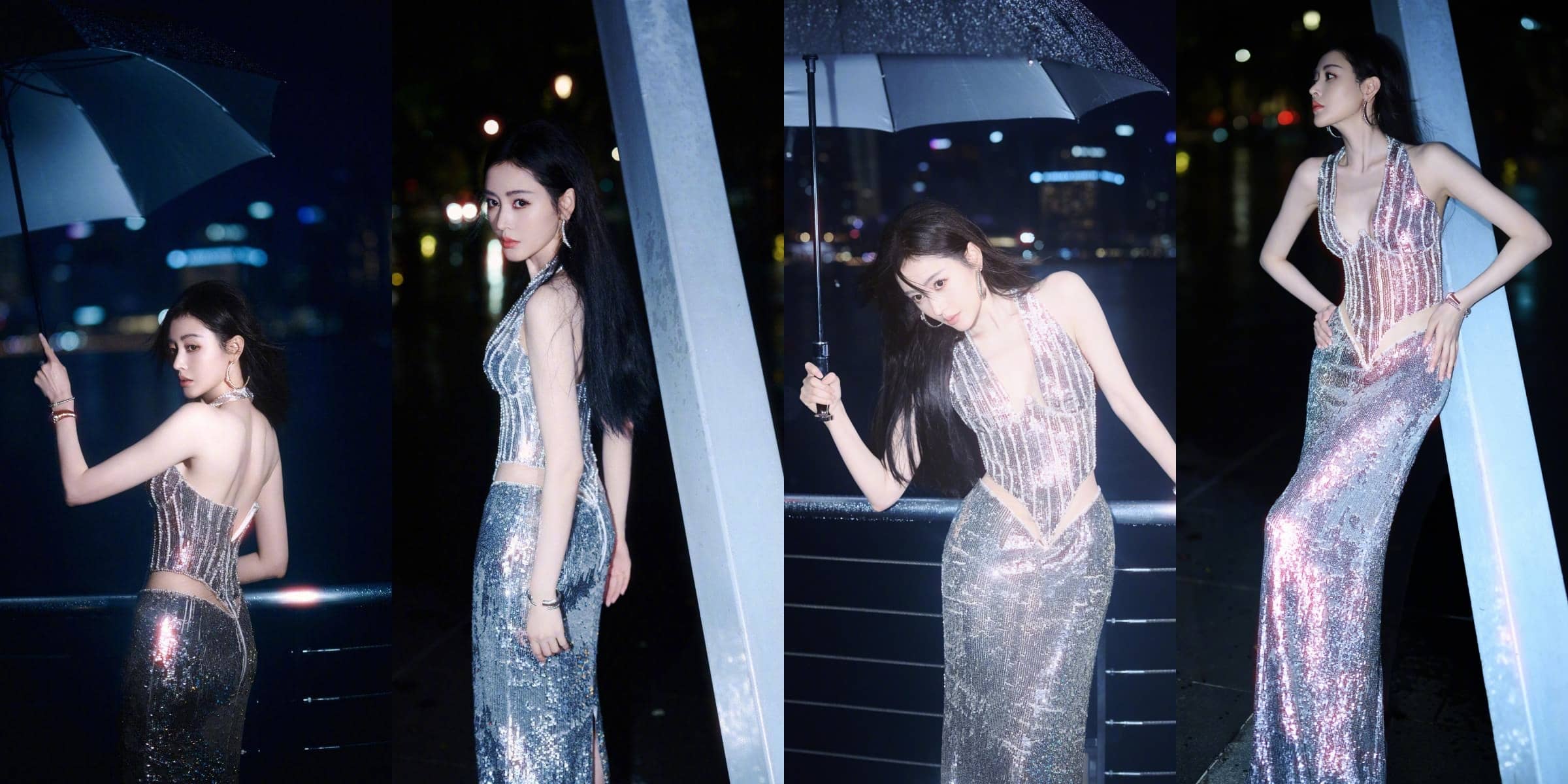 张天爱撑伞夜色美拍大片