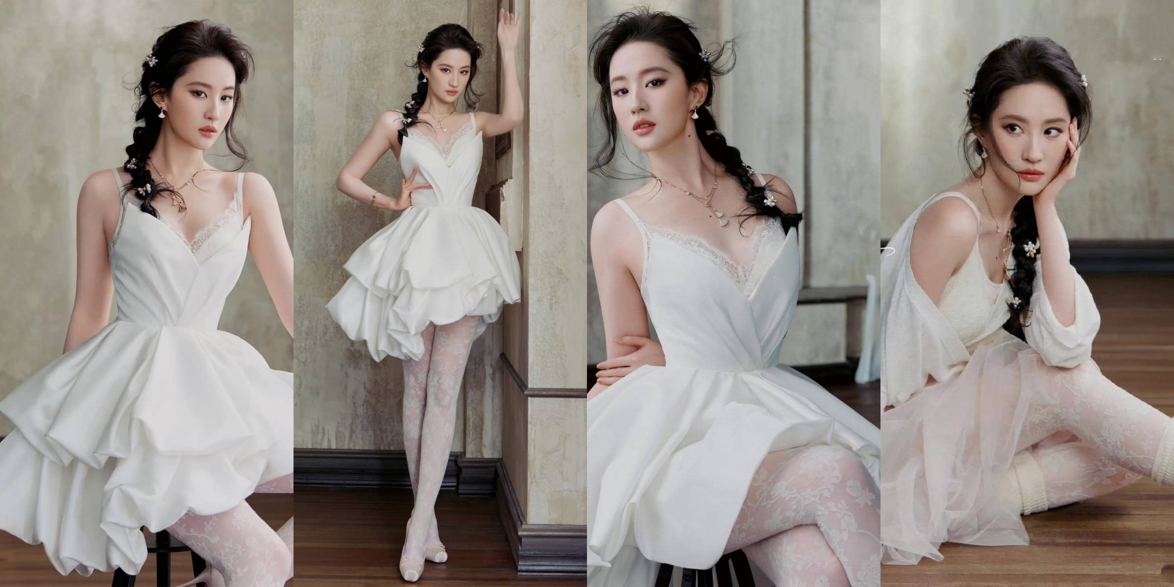 刘亦菲，一组好看的白色丝袜穿搭