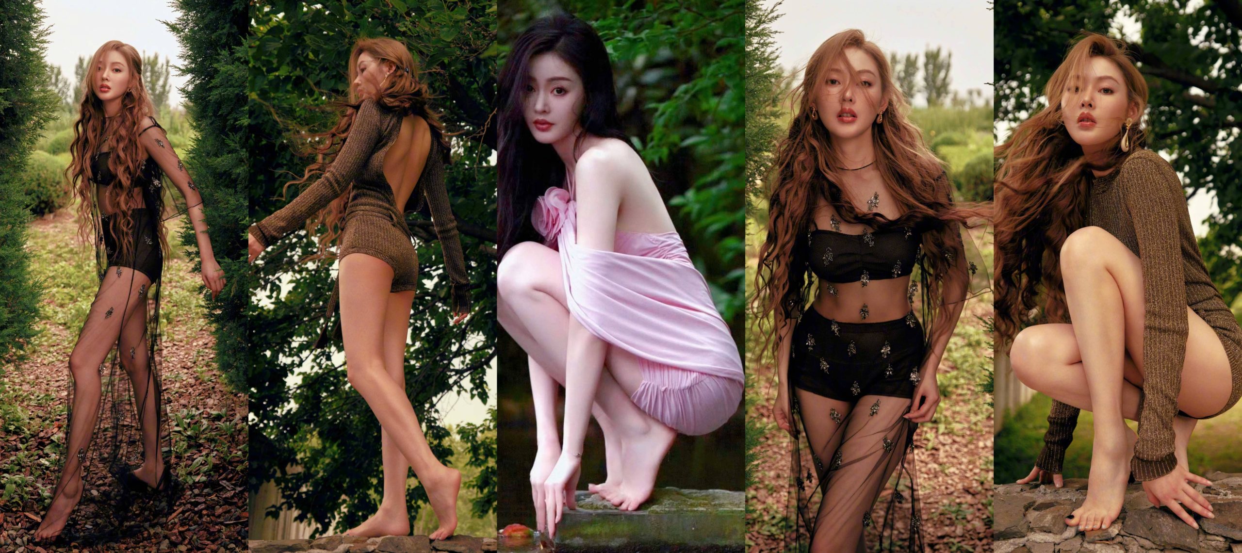 张天爱全屏手机壁纸精选：光脚美腿妆造9宫格