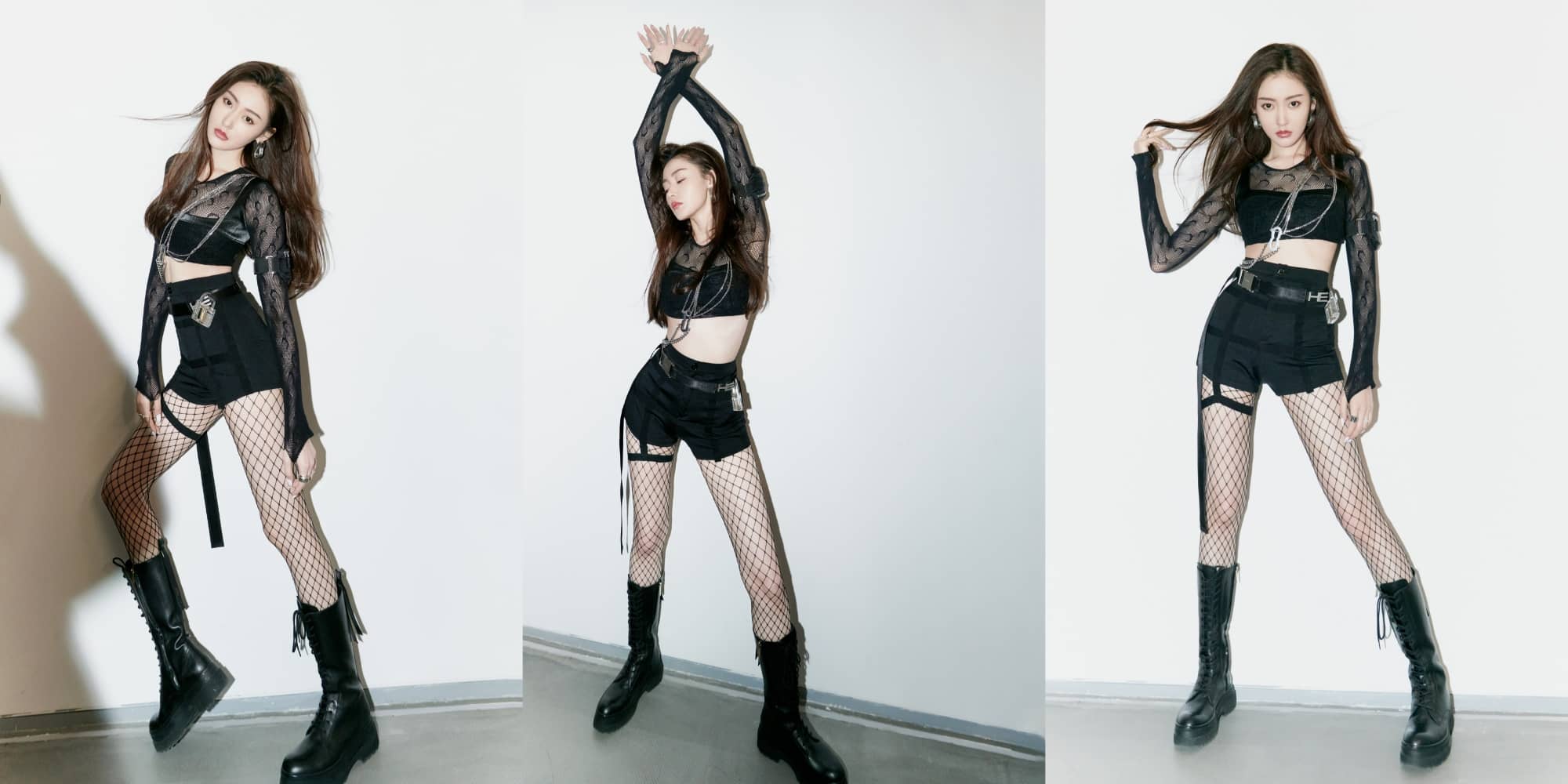 张天爱 ：渔网丝袜穿搭，酷感有型