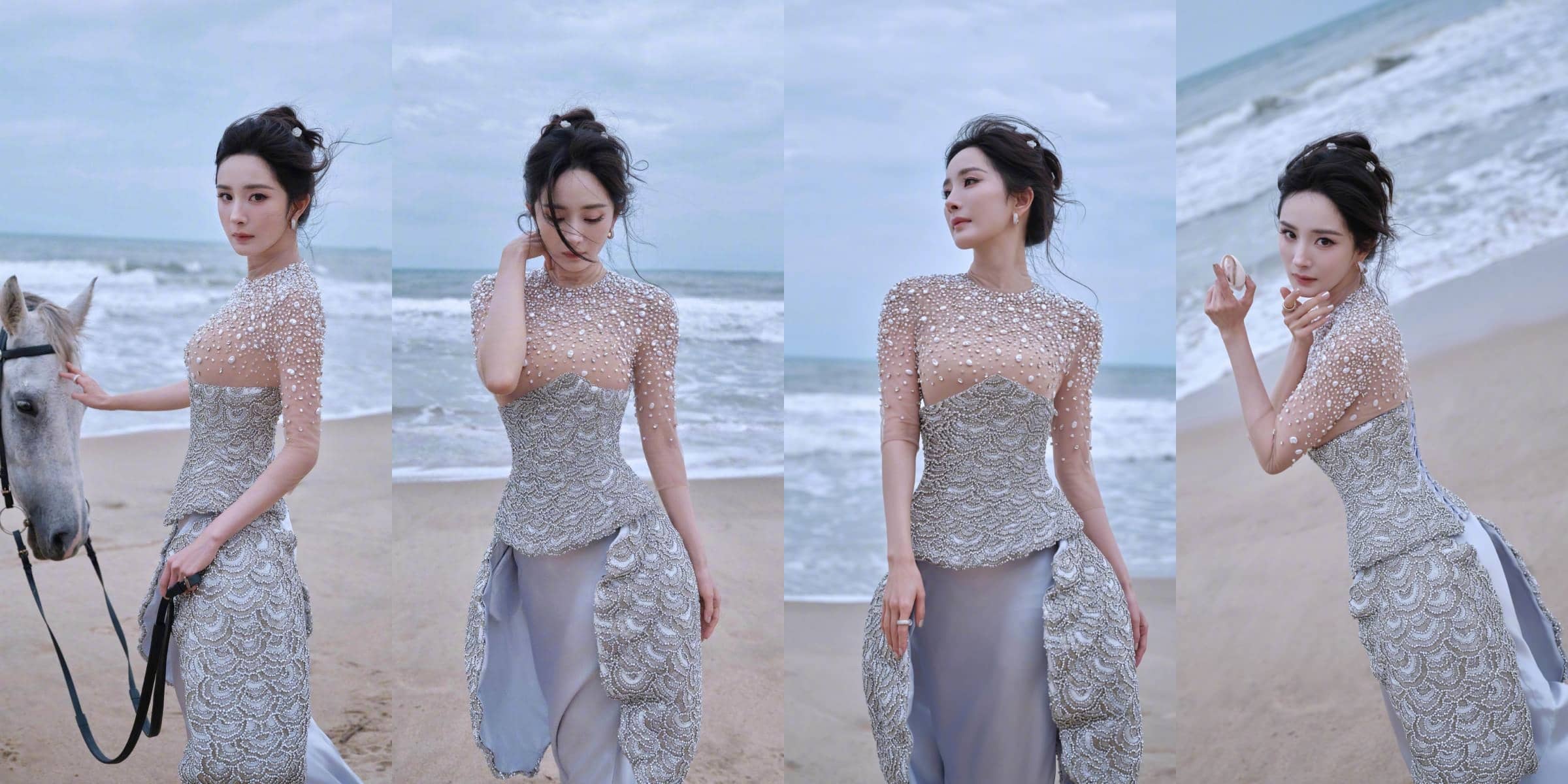 杨幂ELLE盛典第一个登岛，大幂幂银纱轻裹，美晕了