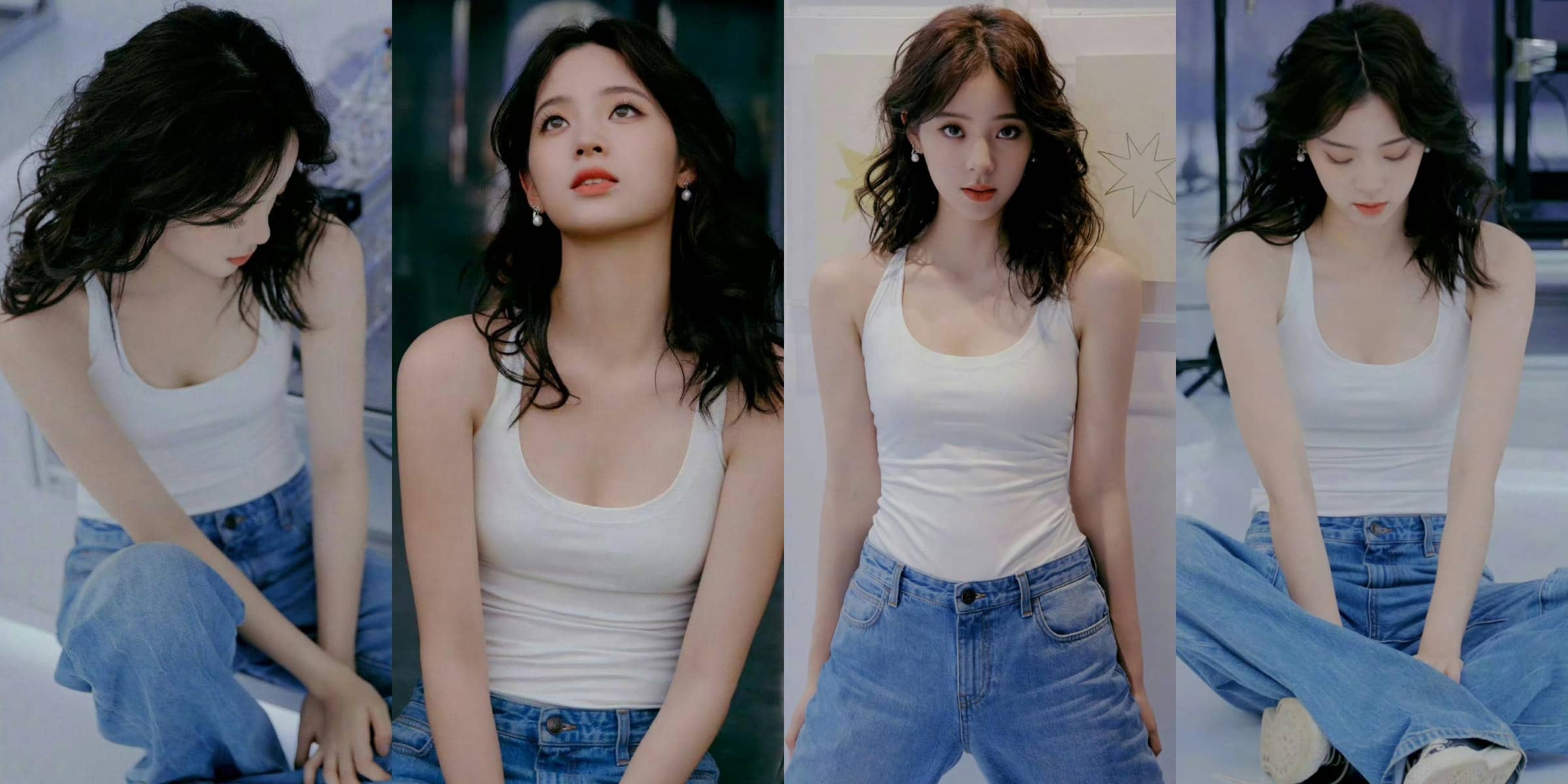 欧阳娜娜手机壁纸：背心牛仔纯美风穿搭