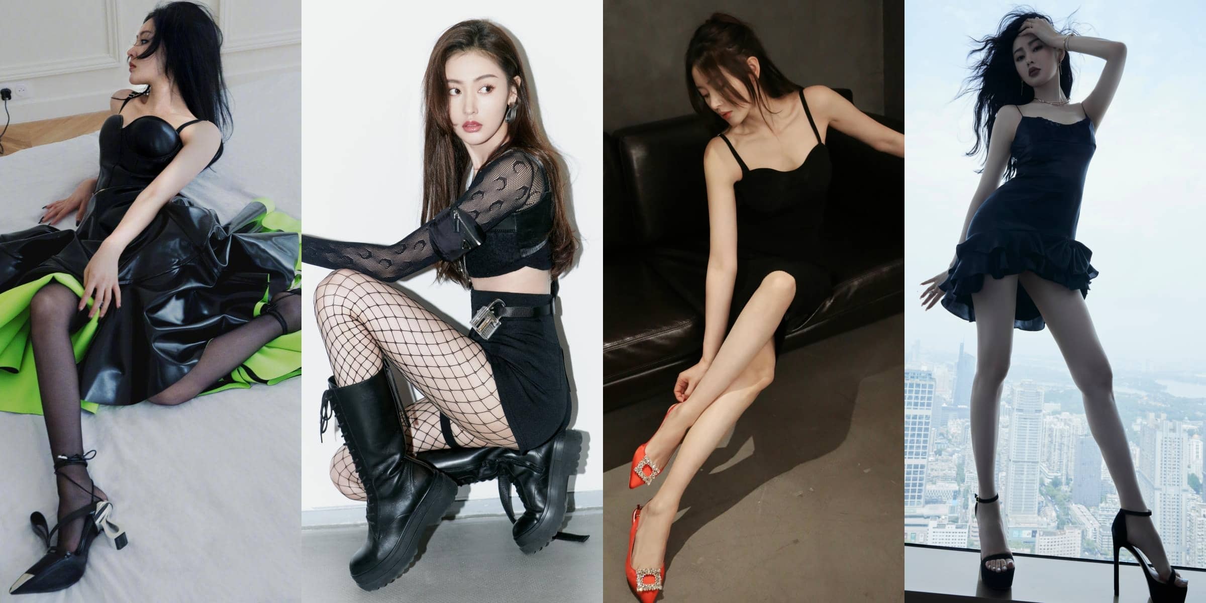 张天爱，黑裙美腿妆造，这柔美感真是绝了