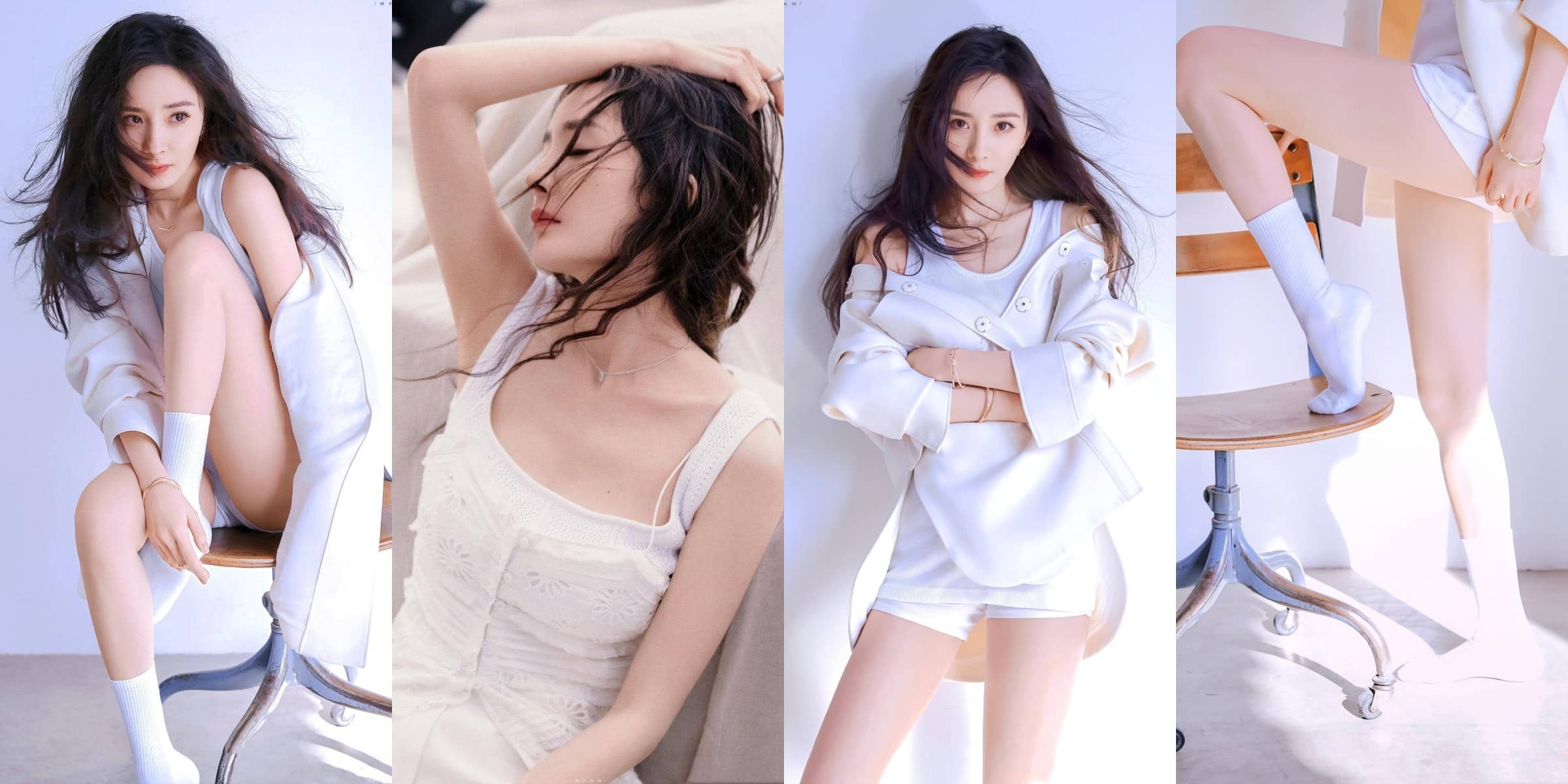 杨幂class物料穿搭大片，纯白色彩，唯美温柔