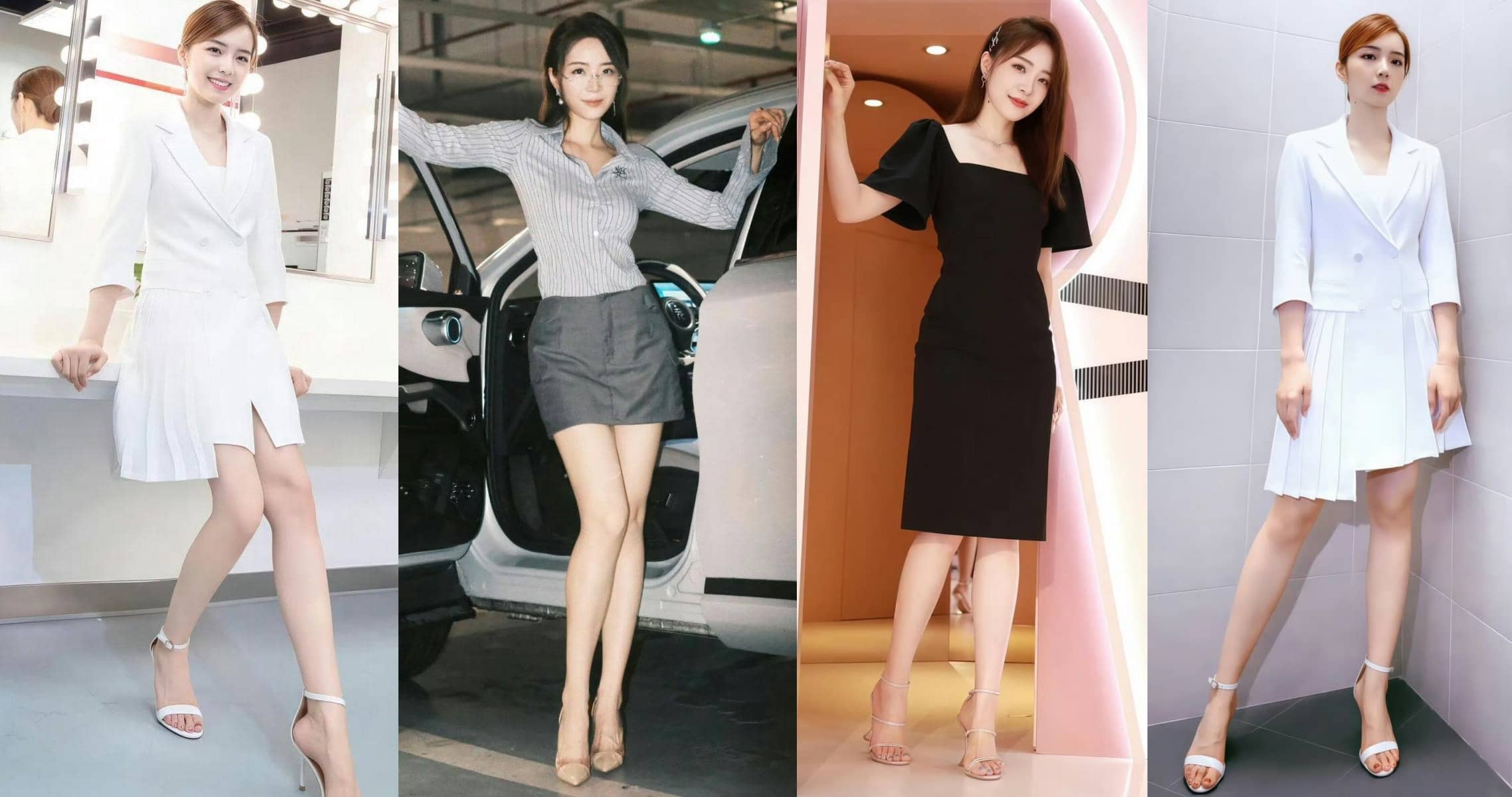 余霜穿搭壁纸，一组高跟美腿妆造美图