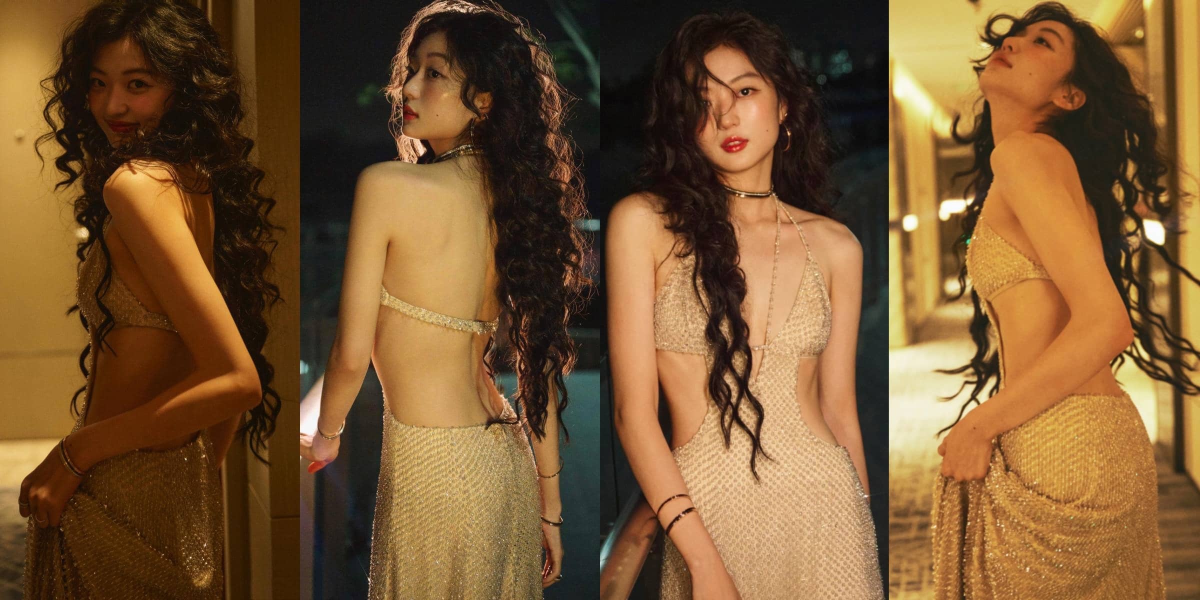 孙千，金色礼服，卷发美背好温柔